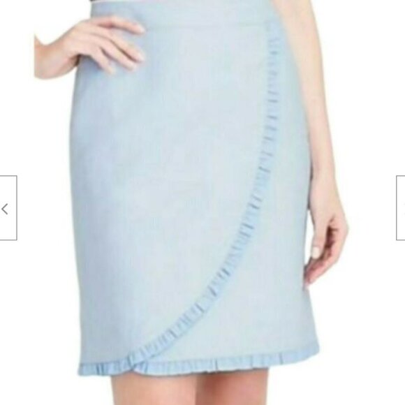 J. Crew Chambray Petal Wrap Ruffle Skirt - Picture 2 of 12